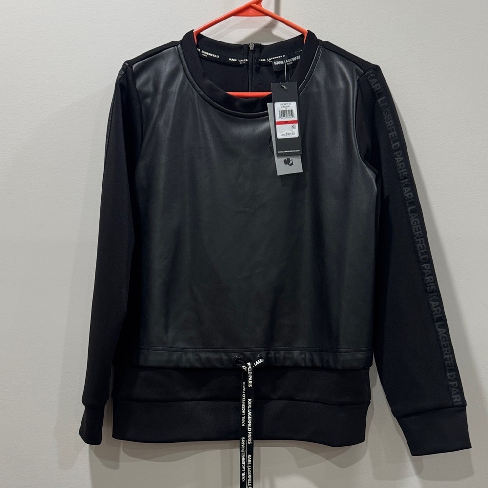 Karl Lagerfeld Black Faux Leather Top